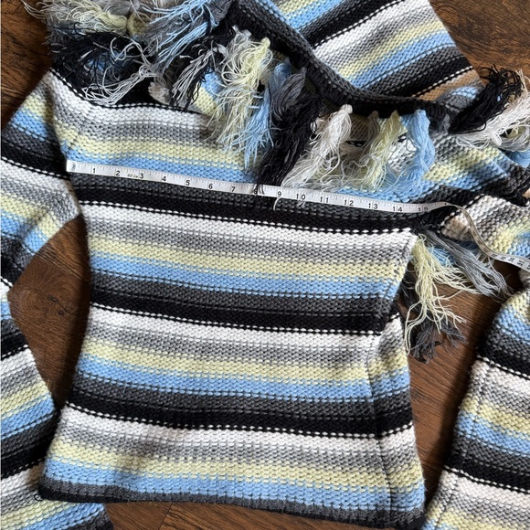 90’s Y2K Striped Fringe Sweater - Black, Blue, Green - Picture 7 of 9